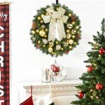 Hausse Lighted Christmas Wreath with Metal Hanger, Pre-lit Xmas Wreath with Large Golden Bow & Balls, 8 Modes & Timer, Battery Operated with 40 Lights, for Front Door Gate Wall Xmas Party Decorations