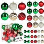 Annecy Christmas Tree Ornaments - 36 PCS Shatterproof Christmas Ball Ornaments Set for Christmas, Holiday, Wreath & Party Decorations (Multi-Size, Red, Green, Gold)