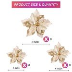 Boao 24 Pieces Christmas Artificial Glitter Poinsettia Flowers Xmas Flowers Wedding Christmas Tree New Year Ornaments(Gold)