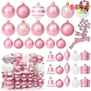 Joiedomi 66 Pcs Christmas Assorted Ornaments, Shatterproof Christmas Ornaments for Holidays, Party Decoration, Tree Ornaments, Events, and Christmas (Pink)