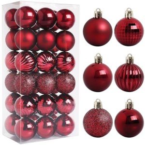 TranquilBliss Christmas Ornaments, 36 Packs 1.57 Inch, Red Christmas Ball Decorations Ornaments for Xmas Tree, Wreath Decor Ornaments, Shatterproof Plastic Bulbs