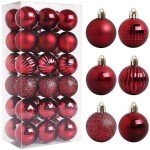 TranquilBliss Christmas Ornaments, 36 Packs 1.57 Inch, Red Christmas Ball Decorations Ornaments for Xmas Tree, Wreath Decor Ornaments, Shatterproof Plastic Bulbs