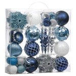 Valery Madelyn Christmas Ornaments Set, 70ct Navy Blue and Silver Shatterproof Christmas Tree Decorations Ball Ornaments Bulk, Winter Wonderland Hanging Ornaments for Xmas Trees Holiday Decor