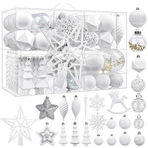 SHareconn 100pcs Christmas Tree Decorations Ornaments Set, Shatterproof Plastic Baubles Decorative Balls for Xmas Tree Decor Holiday Wedding Party, White