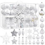 SHareconn 100pcs Christmas Tree Decorations Ornaments Set, Shatterproof Plastic Baubles Decorative Balls for Xmas Tree Decor Holiday Wedding Party, White
