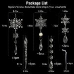 18pcs Christmas Tree Decoration Crystal Ornaments - Hanging Acrylic Christmas Snowflake Icicle Drop Crystal Ornaments for Christmas Tree Winter New Year Party Supplies
