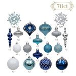 Valery Madelyn Christmas Ornaments Set, 70ct Navy Blue and Silver Shatterproof Christmas Tree Decorations Ball Ornaments Bulk, Winter Wonderland Hanging Ornaments for Xmas Trees Holiday Decor