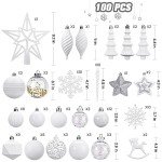 SHareconn 100pcs Christmas Tree Decorations Ornaments Set, Shatterproof Plastic Baubles Decorative Balls for Xmas Tree Decor Holiday Wedding Party, White