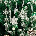 18pcs Christmas Tree Decoration Crystal Ornaments - Hanging Acrylic Christmas Snowflake Icicle Drop Crystal Ornaments for Christmas Tree Winter New Year Party Supplies