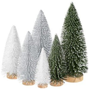 6pcs Mini Christmas Trees Christmas Decor, Artificial Christmas Mini Bottle Brush Trees Tabletop, Christmas Decoration Trees with 4 Size Xmas Holiday Decor (6pcs Green+Silver+White)