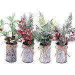 Omldggr Artificial Christmas Centerpiece Decorations, Christmas Picks and Sprays 4 Pack Christmas Potted Plants for Home Office Decor Tiered Tray Tabletop Display