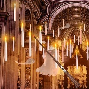 Floating Candles with Wand, Christmas Decoration 20 PCs Magic Hanging Candles, Flickering Warm Light Flameless Floating LED Candle with Wand Remote, Taper Candle Set for Theme Party Birthday Xmas Gift