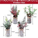 Omldggr Artificial Christmas Centerpiece Decorations, Christmas Picks and Sprays 4 Pack Christmas Potted Plants for Home Office Decor Tiered Tray Tabletop Display