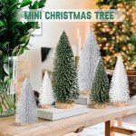 6pcs Mini Christmas Trees Christmas Decor, Artificial Christmas Mini Bottle Brush Trees Tabletop, Christmas Decoration Trees with 4 Size Xmas Holiday Decor (6pcs Green+Silver+White)