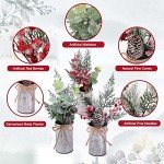 Omldggr Artificial Christmas Centerpiece Decorations, Christmas Picks and Sprays 4 Pack Christmas Potted Plants for Home Office Decor Tiered Tray Tabletop Display