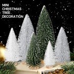 6pcs Mini Christmas Trees Christmas Decor, Artificial Christmas Mini Bottle Brush Trees Tabletop, Christmas Decoration Trees with 4 Size Xmas Holiday Decor (6pcs Green+Silver+White)