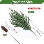 Artificial Christmas Norfolk Pine Stems Branches for Vases,12 Bundles Faux Fake Greenery Evergreen Real Touch Feel Green Branch with Pinecones for Holiday Winter Table Xmas Decorating