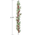 DearHouse 6FT Artificial Christmas Pine Garland with Red Berry Branch Pine Cone Winter Greenery Garland for Holiday Season Mantel Fireplace Table Runner Centerpiece Décor