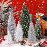 6pcs Mini Christmas Trees Christmas Decor, Artificial Christmas Mini Bottle Brush Trees Tabletop, Christmas Decoration Trees with 4 Size Xmas Holiday Decor (6pcs Green+Silver+White)