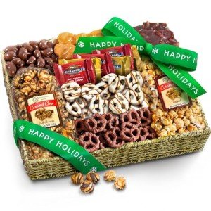 A Gift Inside Happy Holidays Chocolate Caramel and Crunch Grand Gift Basket