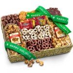 A Gift Inside Happy Holidays Chocolate Caramel and Crunch Grand Gift Basket