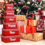 Merry Christmas and Happy New Year 6 Tier Indulgence Gift Basket Tower with Dried Fruits & Nuts - Gourmet Food Present for Men & Women