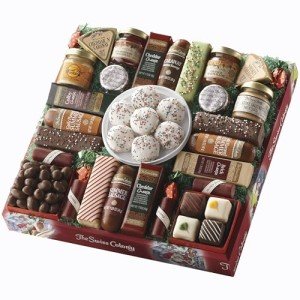 The Swiss Colony 27 Favorites Food Gift Box - Assorted Cheeses, Chocolates, Candies, Petits Fours, and Summer Sausage Meats - Holiday Red Box