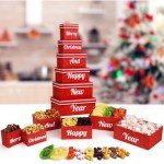 Merry Christmas and Happy New Year 6 Tier Indulgence Gift Basket Tower with Dried Fruits & Nuts - Gourmet Food Present for Men & Women