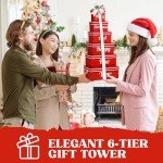 Merry Christmas and Happy New Year 6 Tier Indulgence Gift Basket Tower with Dried Fruits & Nuts - Gourmet Food Present for Men & Women