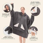 Touchat Wearable Blanket Hoodie, Oversized Sherpa Fleece Sweatshirt Blanket with Giant Hood Pocket and Sleeves for Adult, Warm & Cozy Grey Blanket Gifts for Women