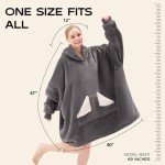 Touchat Wearable Blanket Hoodie, Oversized Sherpa Fleece Sweatshirt Blanket with Giant Hood Pocket and Sleeves for Adult, Warm & Cozy Grey Blanket Gifts for Women