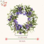 YNYLCHMX 18" Summer Wreaths for Front Door Spring Eucalyptus Wreath Door Wreaths for Spring Summer Floral Wreath with Purle Pansy for Outside Wall Window Farmhouse Indoor Outdoor Party Holiday Home