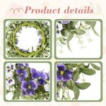 YNYLCHMX 18" Summer Wreaths for Front Door Spring Eucalyptus Wreath Door Wreaths for Spring Summer Floral Wreath with Purle Pansy for Outside Wall Window Farmhouse Indoor Outdoor Party Holiday Home
