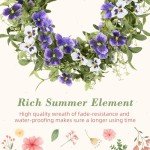 YNYLCHMX 18" Summer Wreaths for Front Door Spring Eucalyptus Wreath Door Wreaths for Spring Summer Floral Wreath with Purle Pansy for Outside Wall Window Farmhouse Indoor Outdoor Party Holiday Home