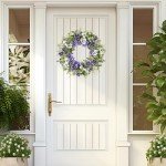 YNYLCHMX 18" Summer Wreaths for Front Door Spring Eucalyptus Wreath Door Wreaths for Spring Summer Floral Wreath with Purle Pansy for Outside Wall Window Farmhouse Indoor Outdoor Party Holiday Home