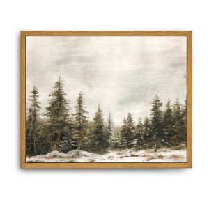 Roslynity Framed Canvas Wall Art Vintage Print Paintings Winter Pine Tree Forest Christmas Rustic Landscape Country Snow Retro Nature Artwork for Home Living Room Bathroom Wall Decor (8"x10")