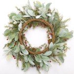 Skrantun 20 Inch Christmas Wreath Winter Wreath with Lambs Ear Leaves Artificial Door Wreath with Christmas Balls Red Berry Christmas Decorations for Home Farmhouse Wall Festival Decor
