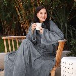 Catalonia Wearable Blanket with Sleeves and Pocket, Cozy Soft Fleece Mink Micro Plush Wrap Throws Blanket Robe for Women and Men, Gift for Her