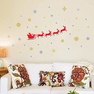 WALPLUS Christmas Wall Sticker Indoor Christmas Decorations & Wall Decor Festive Xmas Stickers Holiday Wall Art Perfect for Christmas Decorations Clearance Santa's Sleigh 49 Pcs