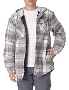 Wrangler Authentics Men's Long Sleeve Quilted Lined Flannel Shirt Jacket with Hood, Gray, Medium