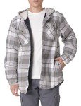 Wrangler Authentics Men's Long Sleeve Quilted Lined Flannel Shirt Jacket with Hood, Gray, Medium