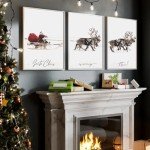 JarThenaAMCS 3Pcs Large Christmas Canvas Wall Art Prints Santa Claus with Sleigh Deer Art Poster Winter Xmas Wall Decor for Gallery Living Room Bedroom (UNFRAMED 16 x 24in)