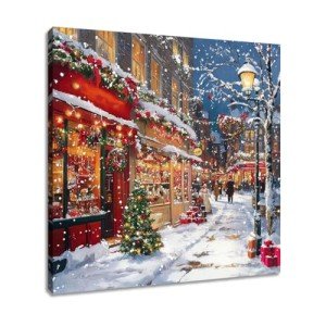 Yelash Festive Village Christmas Poster Art Print, Holiday Decorations and Cheer, Joyful Christmas Wall Art, Winter Holidays Whimsical Gift Print Décor 12 x 12