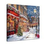 Yelash Festive Village Christmas Poster Art Print, Holiday Decorations and Cheer, Joyful Christmas Wall Art, Winter Holidays Whimsical Gift Print Décor 12 x 12