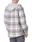 Wrangler Authentics Men's Long Sleeve Quilted Lined Flannel Shirt Jacket with Hood, Gray, Medium