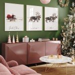 JarThenaAMCS 3Pcs Large Christmas Canvas Wall Art Prints Santa Claus with Sleigh Deer Art Poster Winter Xmas Wall Decor for Gallery Living Room Bedroom (UNFRAMED 16 x 24in)
