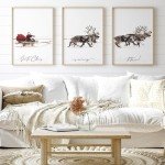 JarThenaAMCS 3Pcs Large Christmas Canvas Wall Art Prints Santa Claus with Sleigh Deer Art Poster Winter Xmas Wall Decor for Gallery Living Room Bedroom (UNFRAMED 16 x 24in)