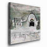 Renditions Gallery Be Merry and Bright Wall Art, Cute Christmas & Winter Artwork, Festive Barn, Faux Wood Look, Premium Gallery Wrapped Canvas Decor, Ready to Hang, 16 in H x 16 in W, Made in America