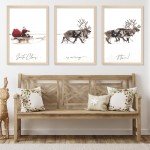 JarThenaAMCS 3Pcs Large Christmas Canvas Wall Art Prints Santa Claus with Sleigh Deer Art Poster Winter Xmas Wall Decor for Gallery Living Room Bedroom (UNFRAMED 16 x 24in)