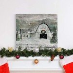 Renditions Gallery Be Merry and Bright Wall Art, Cute Christmas & Winter Artwork, Festive Barn, Faux Wood Look, Premium Gallery Wrapped Canvas Decor, Ready to Hang, 16 in H x 16 in W, Made in America